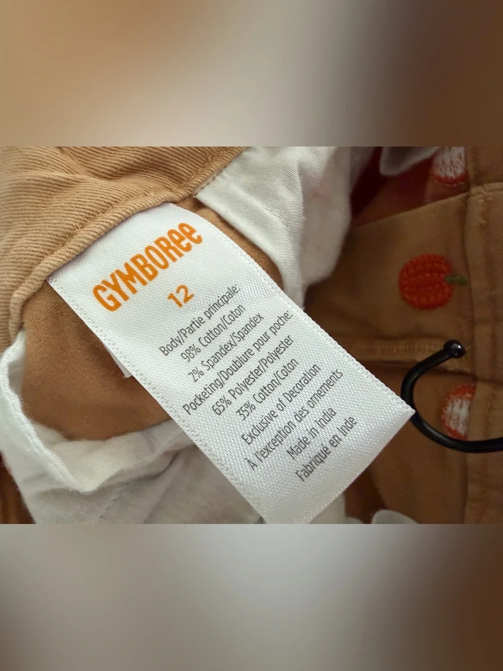 Like New Gymboree Tan Chinos with Orange Pumpkin Embroidery
